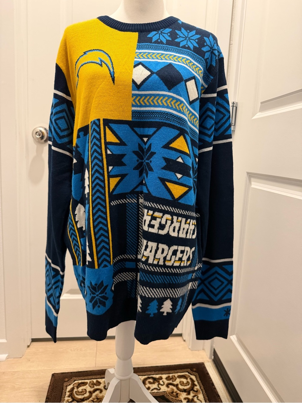 NFL Los Angeles Chargers Ugly Christmas Sweater Knit Pullover XL Blue Yellow